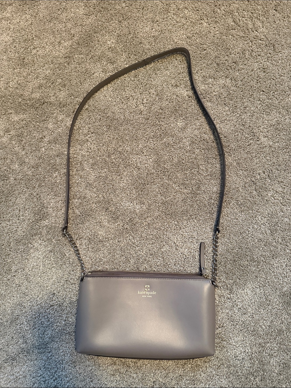 kate spade Gray Leather Crossbody with Chain Strap